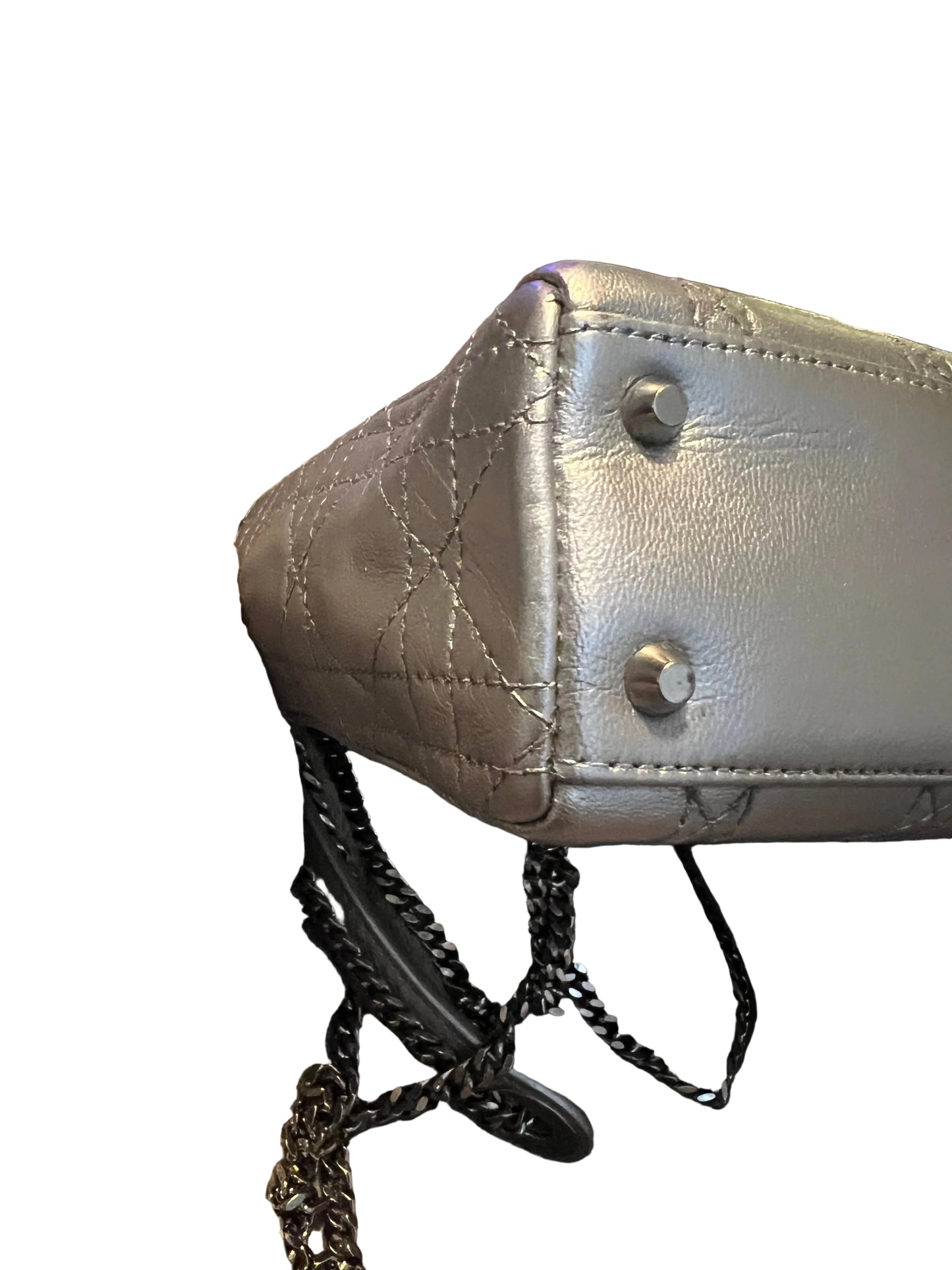 Dior Mini Quilted Metallic Silver Lady Dior