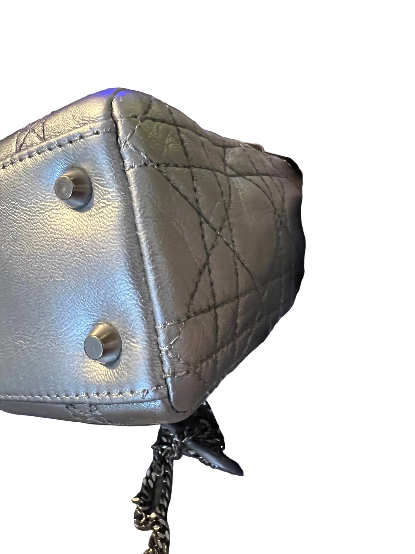 Dior Mini Quilted Metallic Silver Lady Dior
