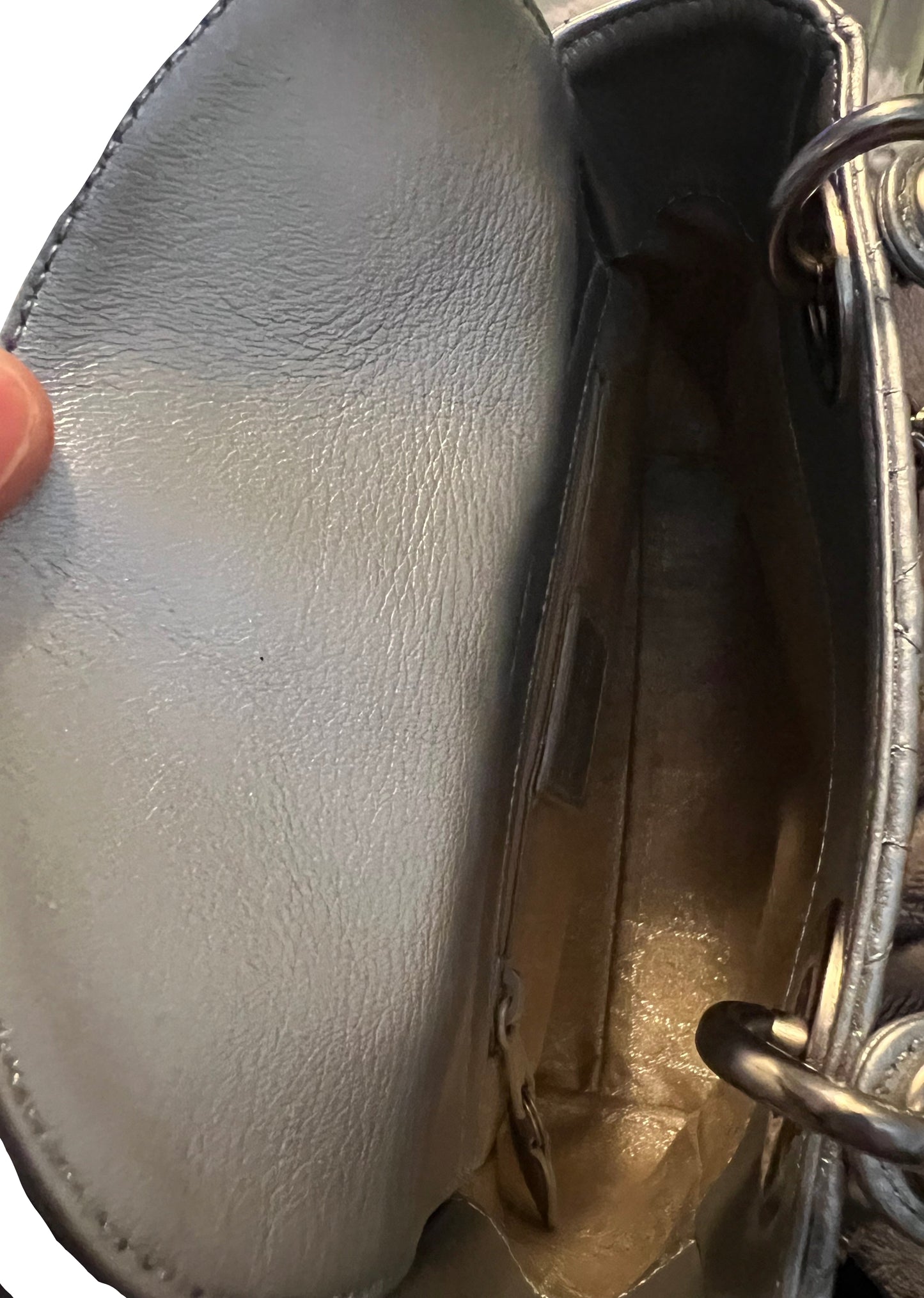 Dior Mini Quilted Metallic Silver Lady Dior