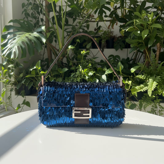 Fendi Blue Sequin and Embellishment Vintage Baguette