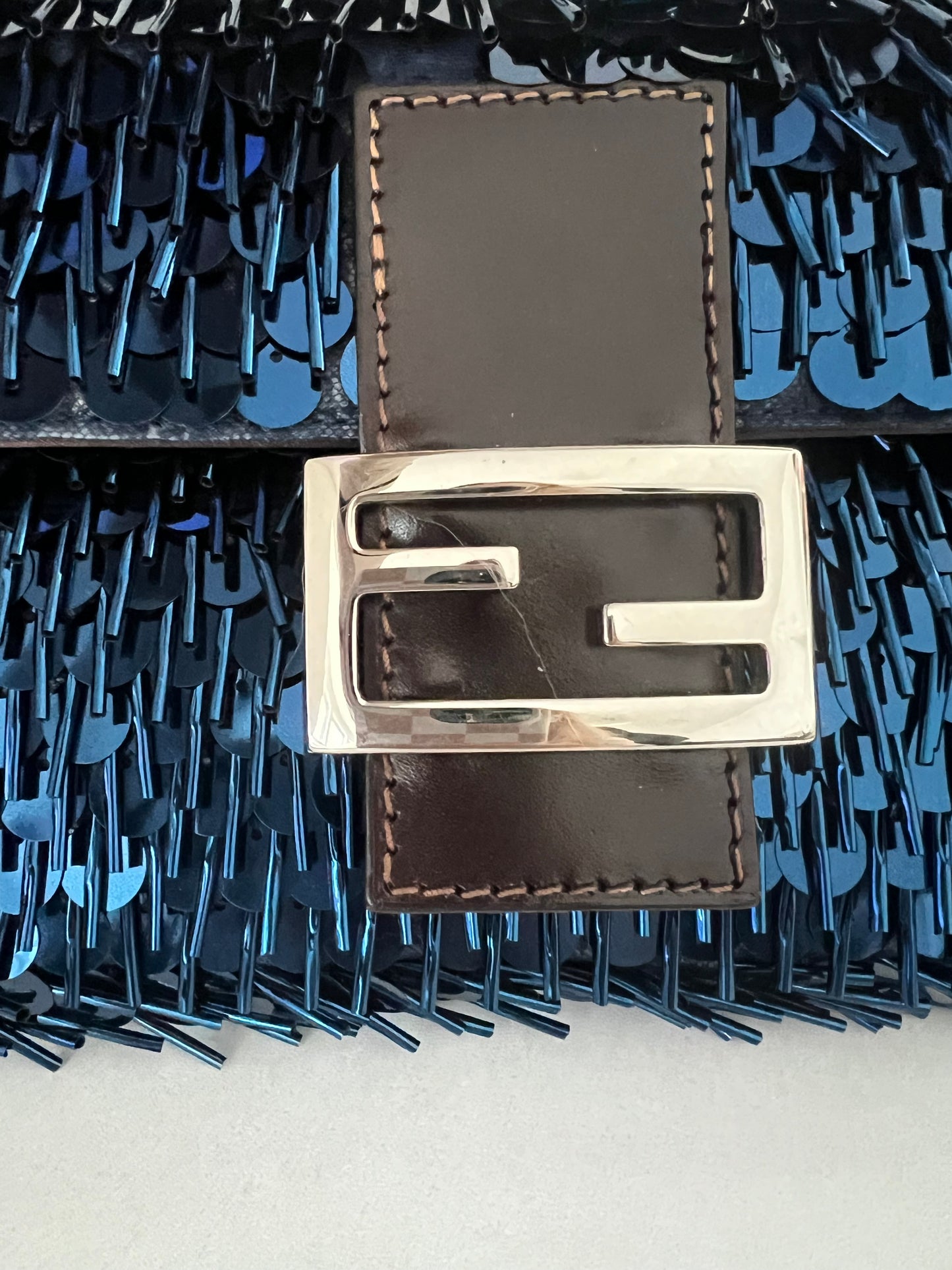Fendi Blue Sequin and Embellishment Vintage Baguette