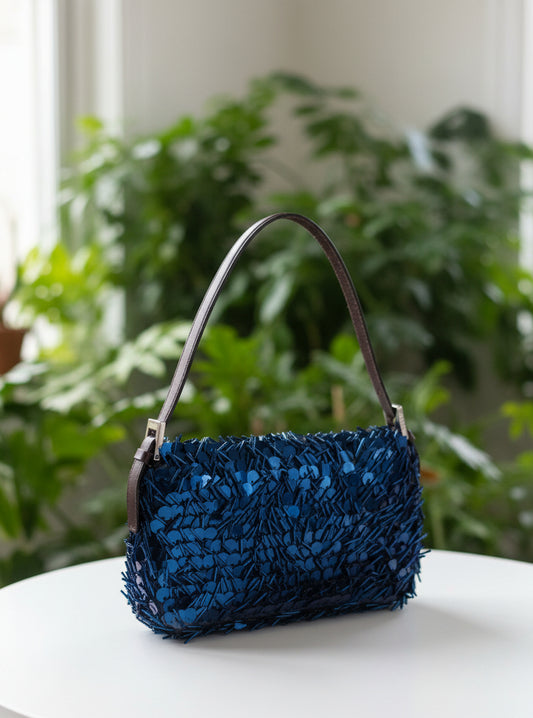 Fendi Blue Sequin and Embellishment Vintage Baguette