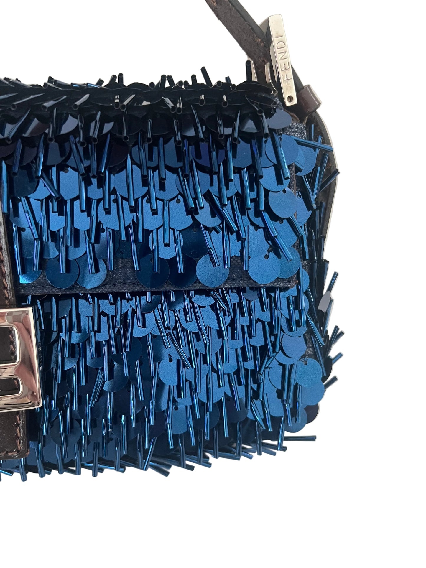 Fendi Blue Sequin and Embellishment Vintage Baguette