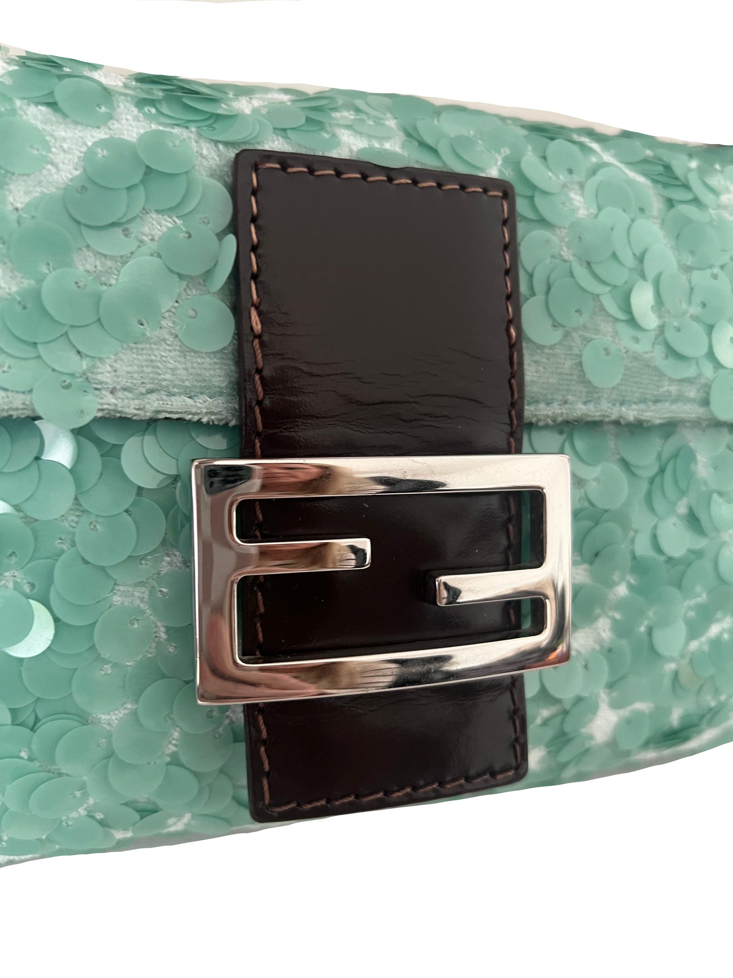 Fendi Turquoise Velvet & Sequin Vintage Baguette - RARE