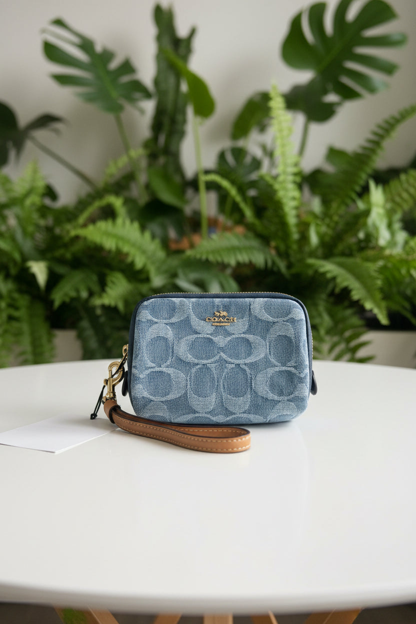 Coach Denim Pouch Wristlet