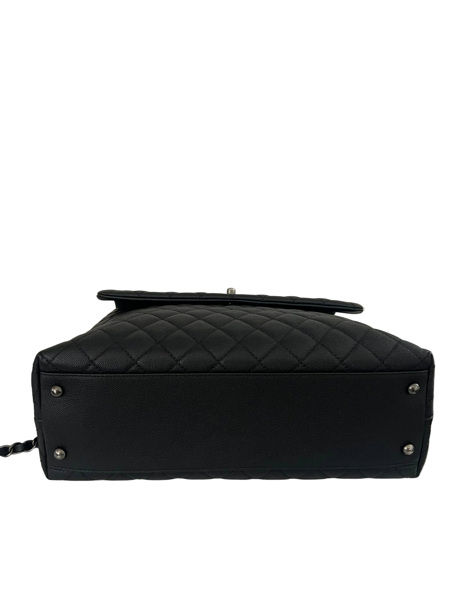 Chanel Black Caviar Coco Handle Large Lizard Top Handle