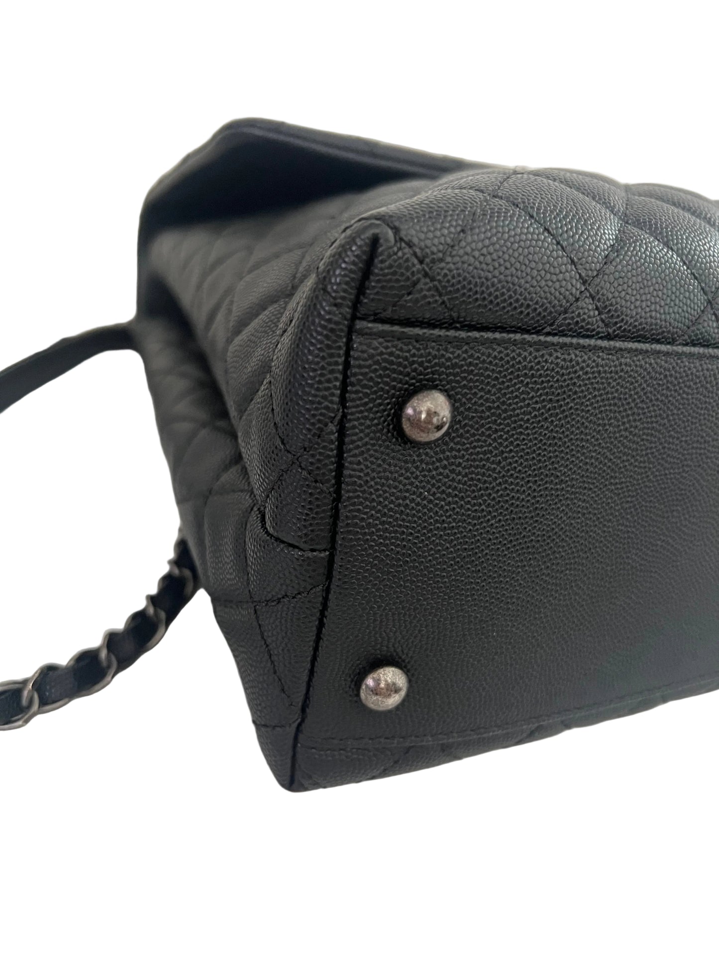 Chanel Black Caviar Coco Handle Large Lizard Top Handle