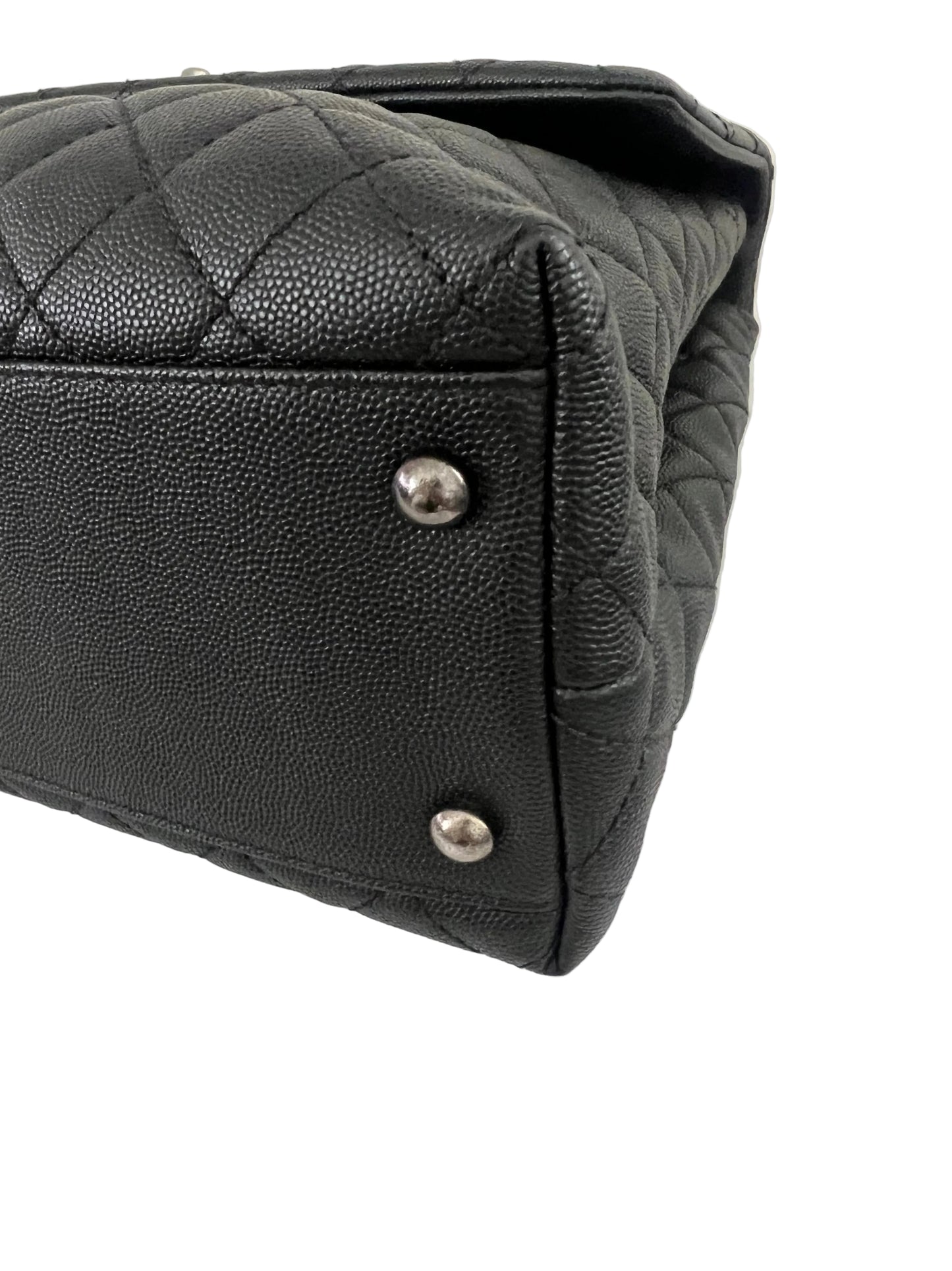 Chanel Black Caviar Coco Handle Large Lizard Top Handle