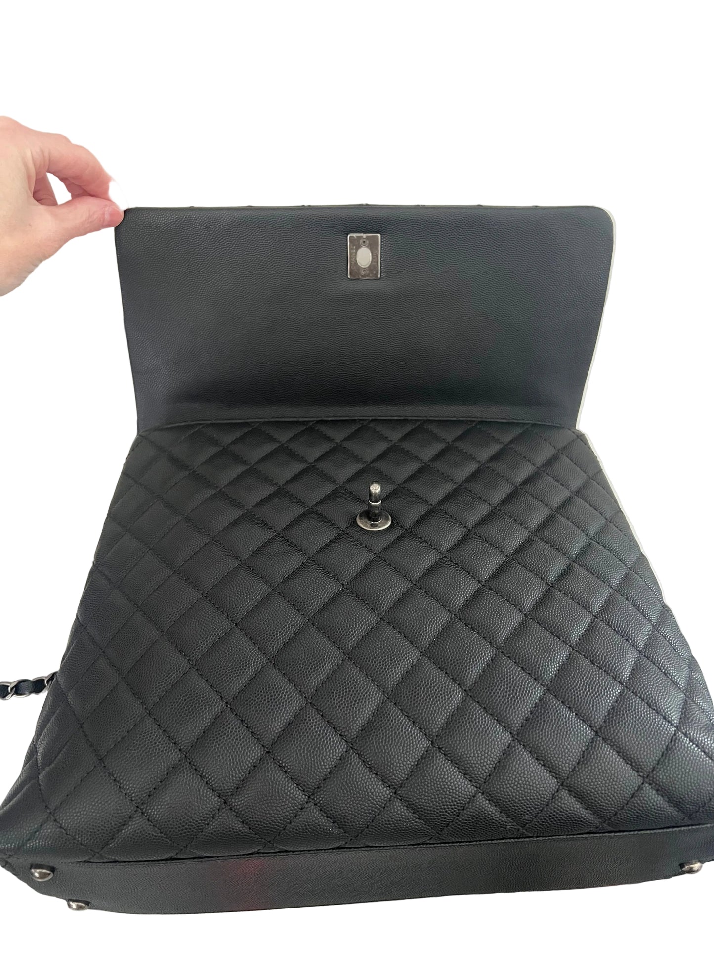 Chanel Black Caviar Coco Handle Large Lizard Top Handle