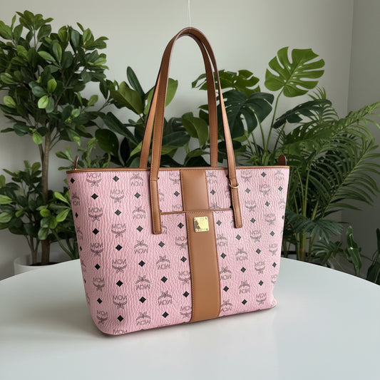 MCM Anya Medium Top Zip Pink Tote