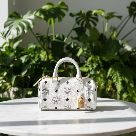 MCM Visetos White Mini Boston Bag