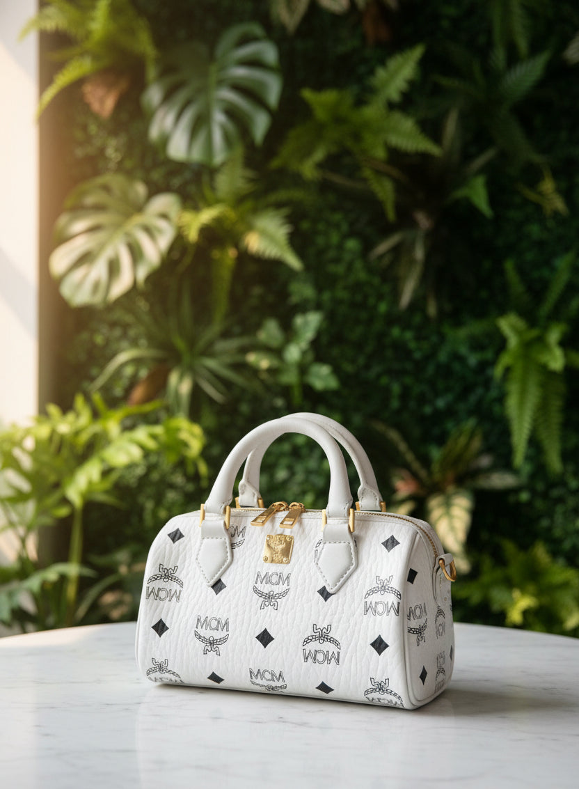 MCM Visetos White Mini Boston Bag