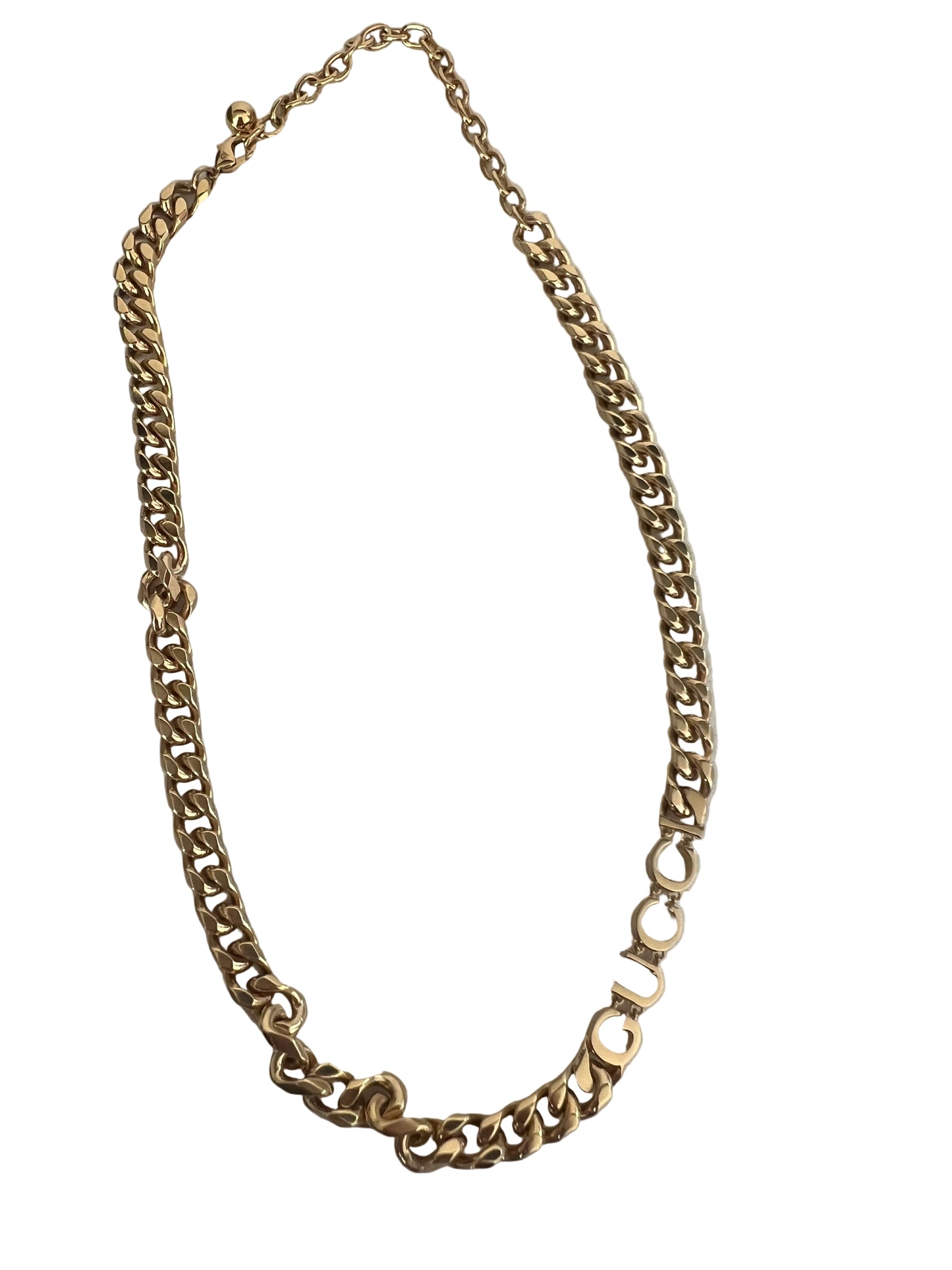 Gucci Gold Toned Script Chain Necklace