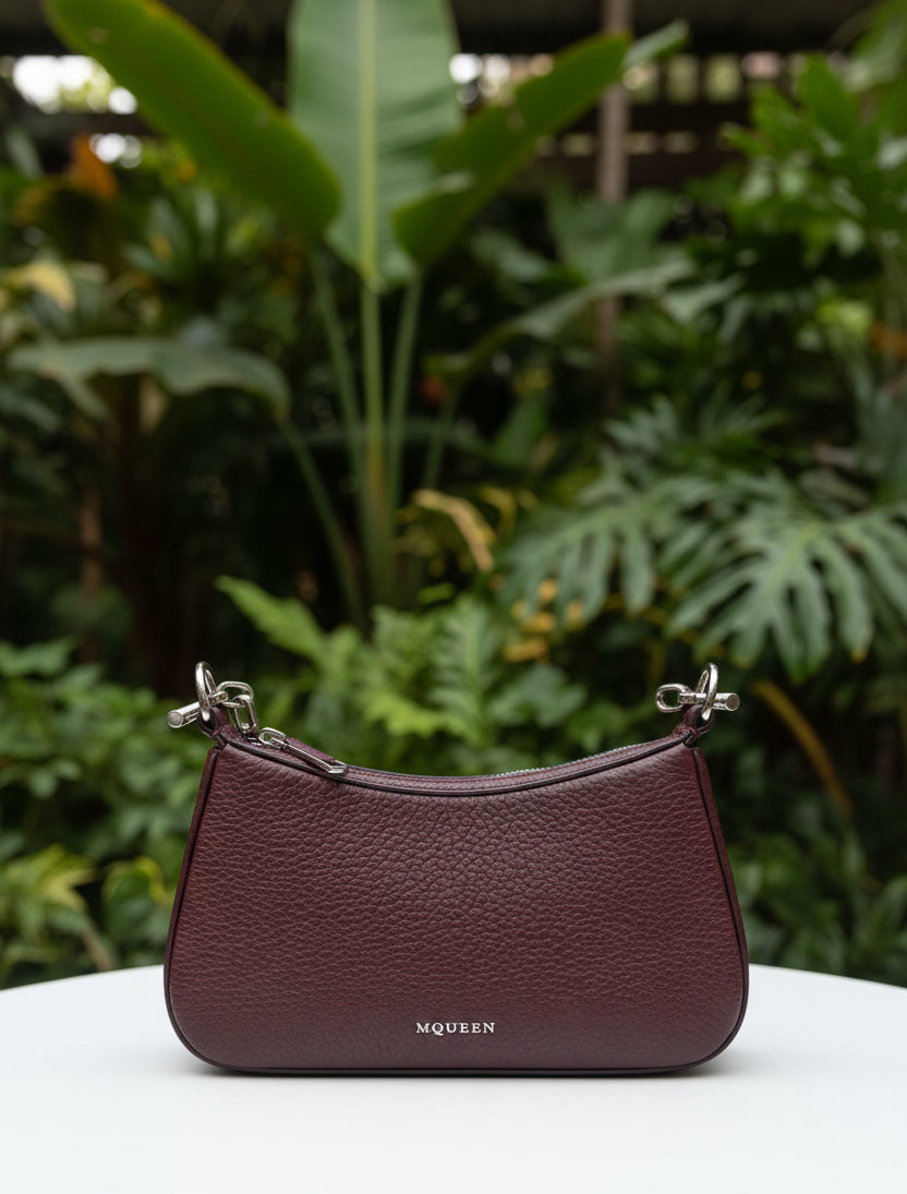 Alexander McQueen Burgundy Leather T-Bar Shoulder Bag