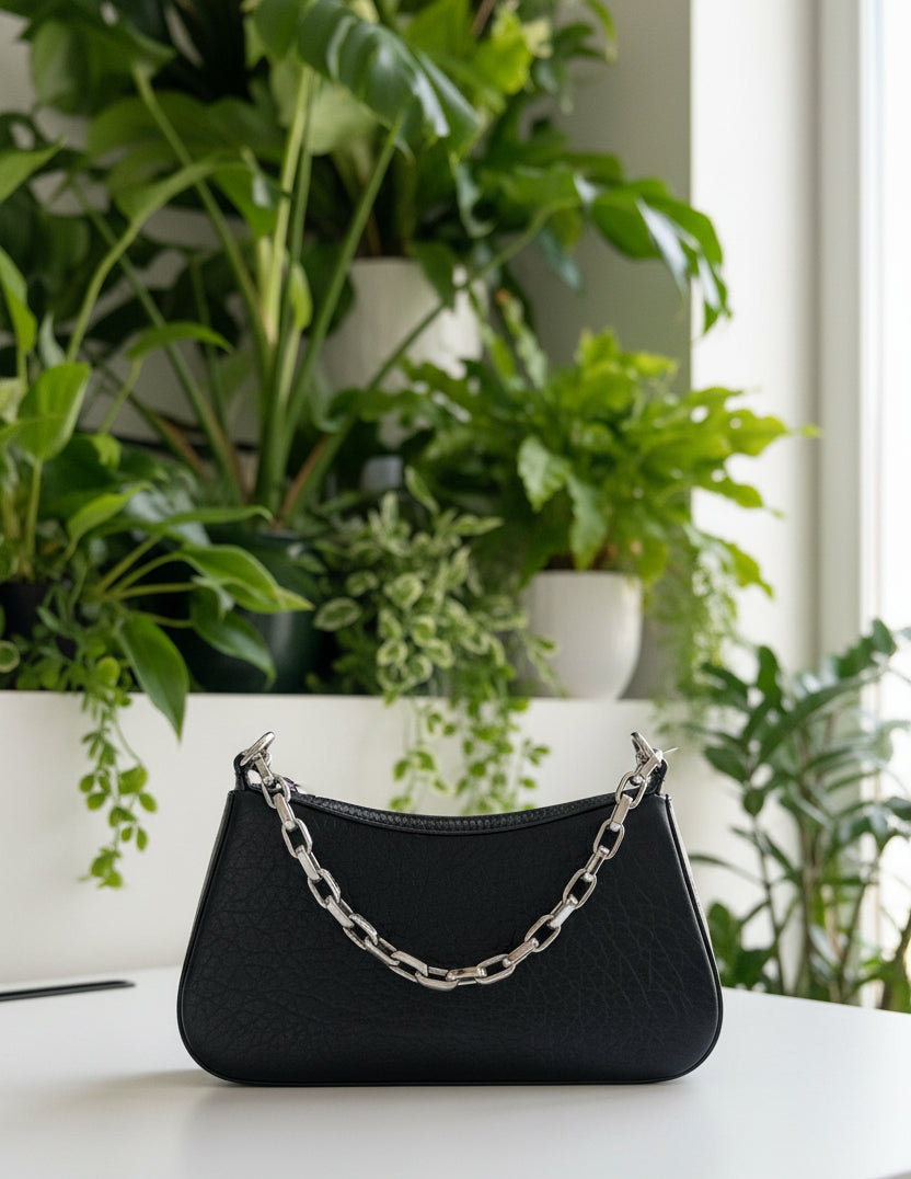 Alexander McQueen Black Leather T-Bar Shoulder Bag