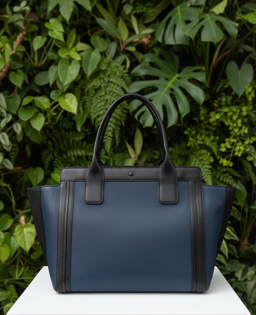 Chloe Alison Black and Navy Leather Tote