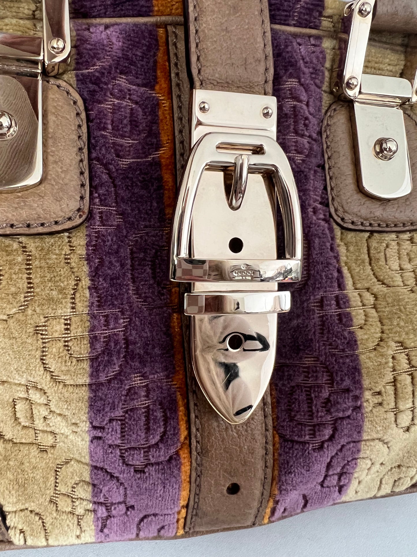 Gucci Velour Embossed Horsebit Top Handle - Rare