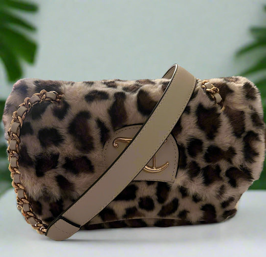 Juicy Faux Fur Leopard Print Shoulder Bag