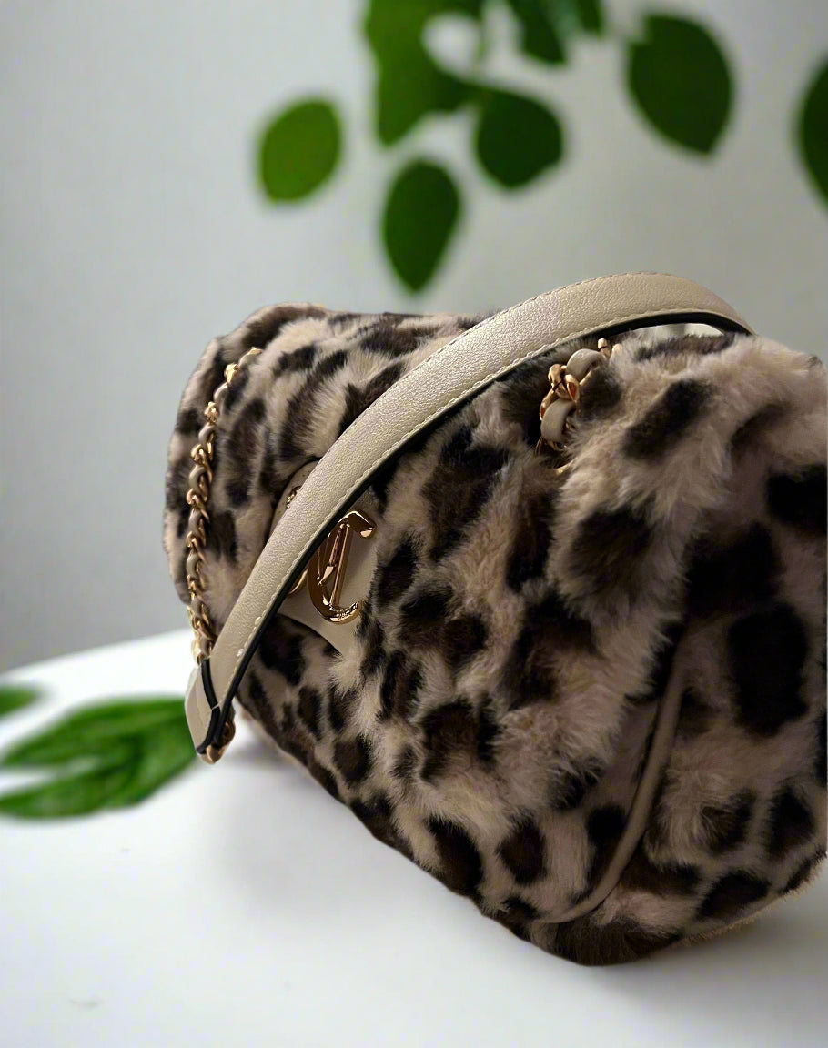 Juicy Faux Fur Leopard Print Shoulder Bag