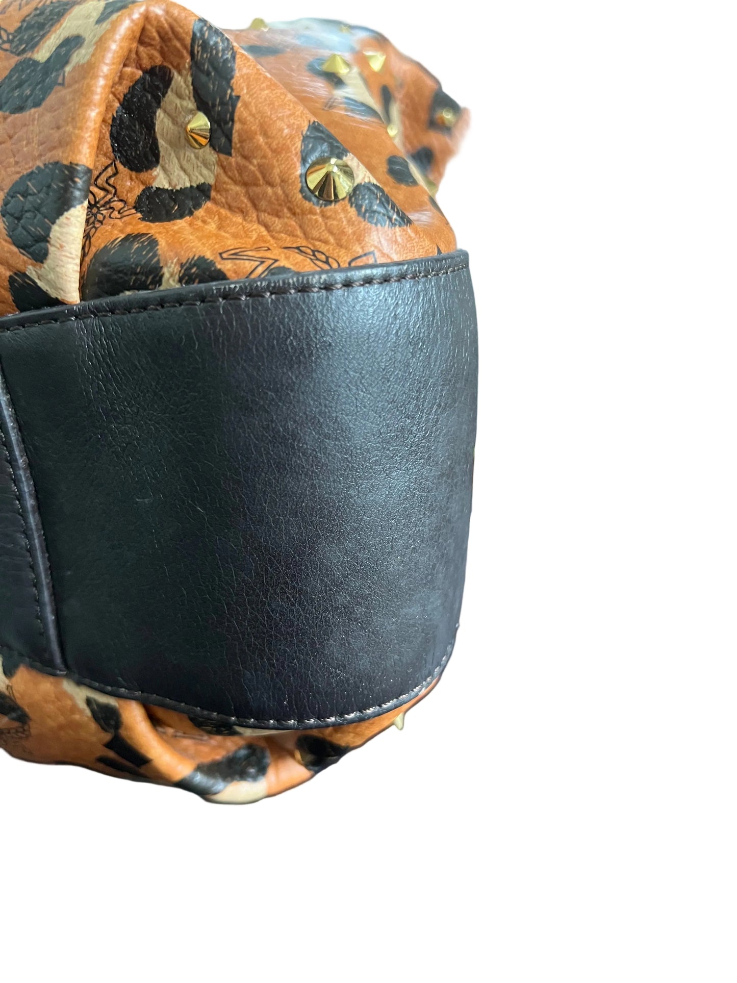 MCM Leather Leopard Studded Tote