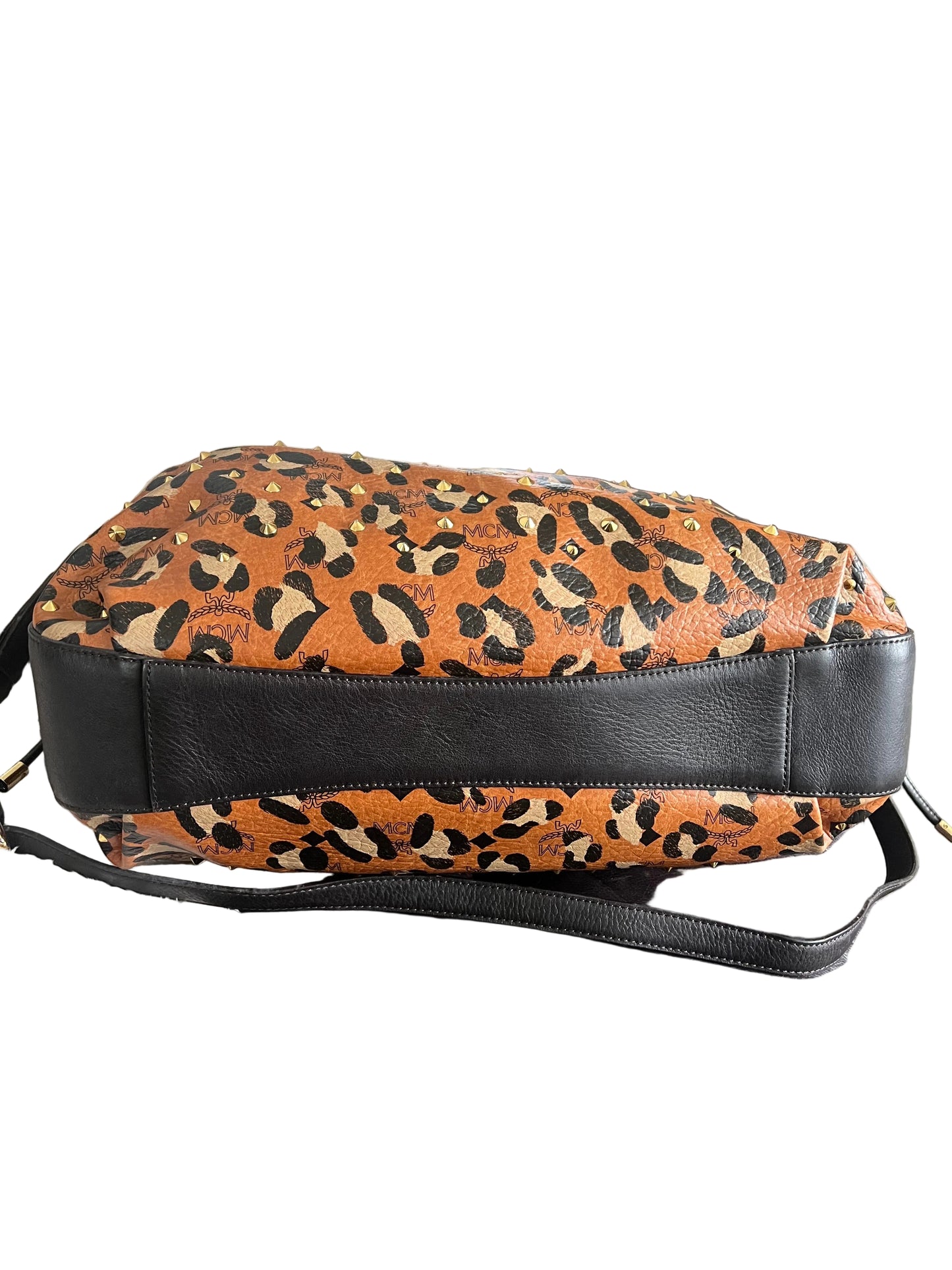 MCM Leather Leopard Studded Tote