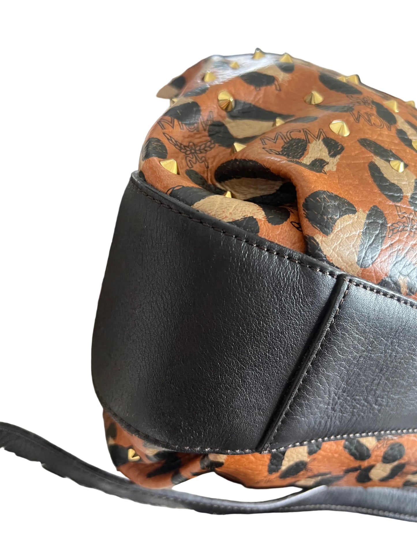 MCM Leather Leopard Studded Tote