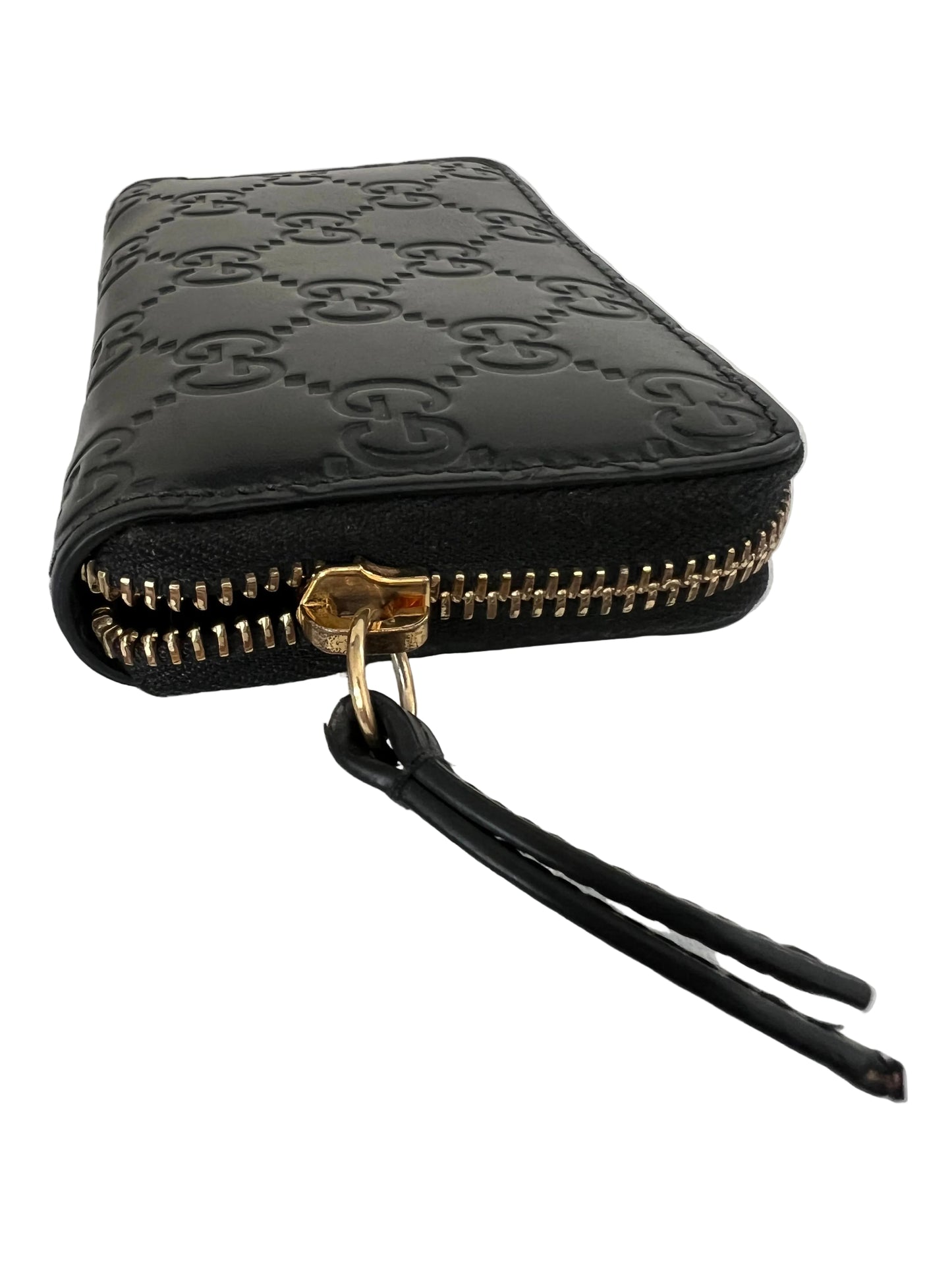 Gucci Black Leather Embossed Compact Zip Wallet