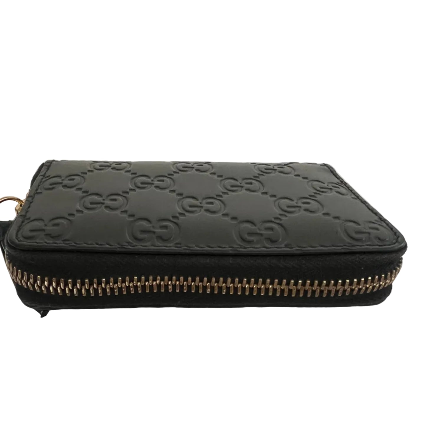 Gucci Black Leather Embossed Compact Zip Wallet