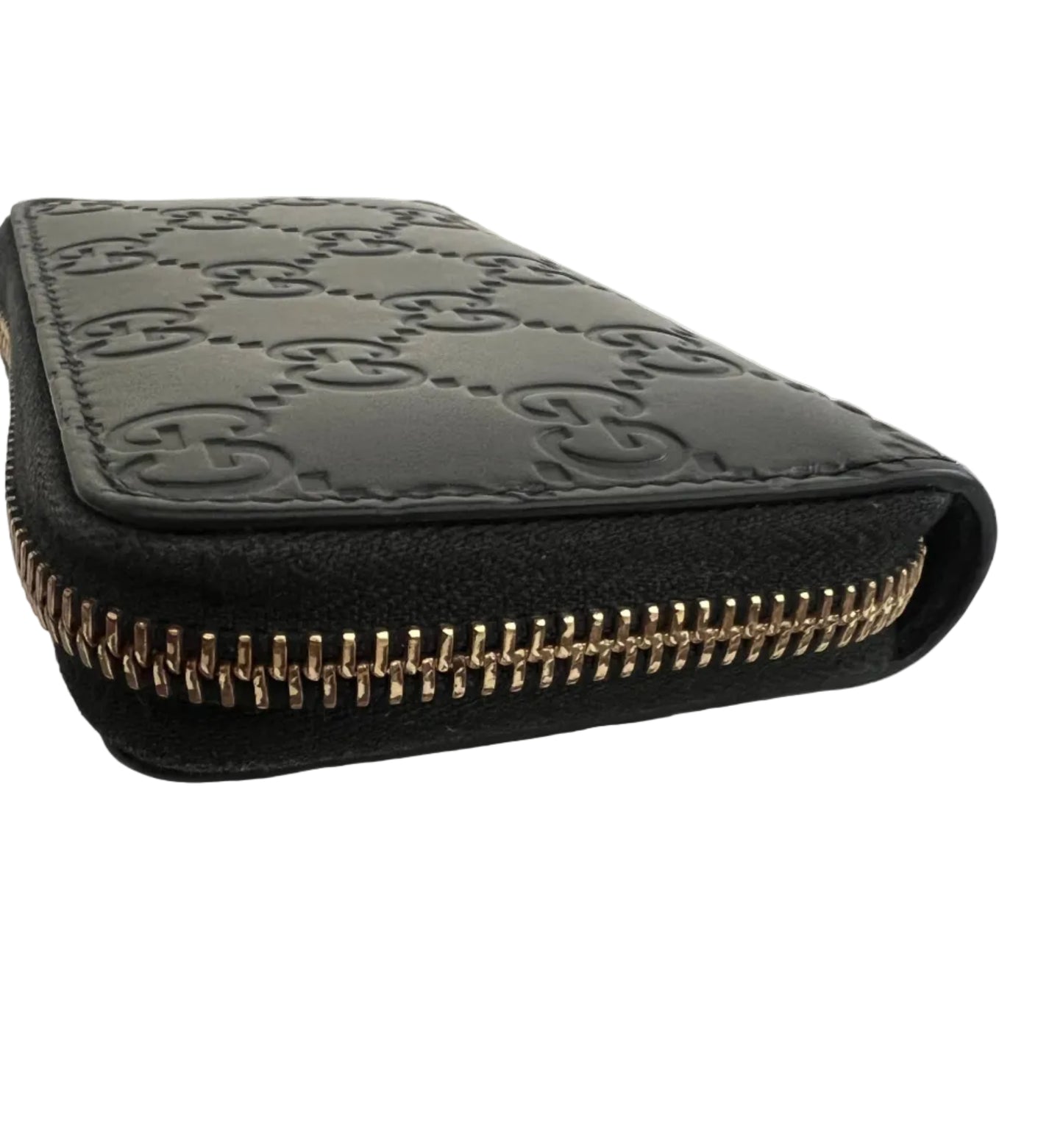 Gucci Black Leather Embossed Compact Zip Wallet
