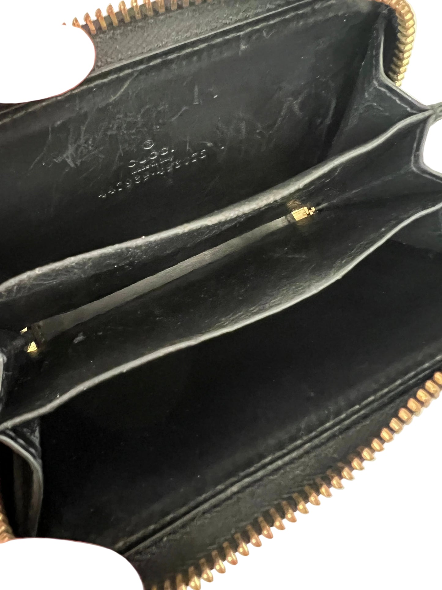 Gucci Black Leather Embossed Compact Zip Wallet