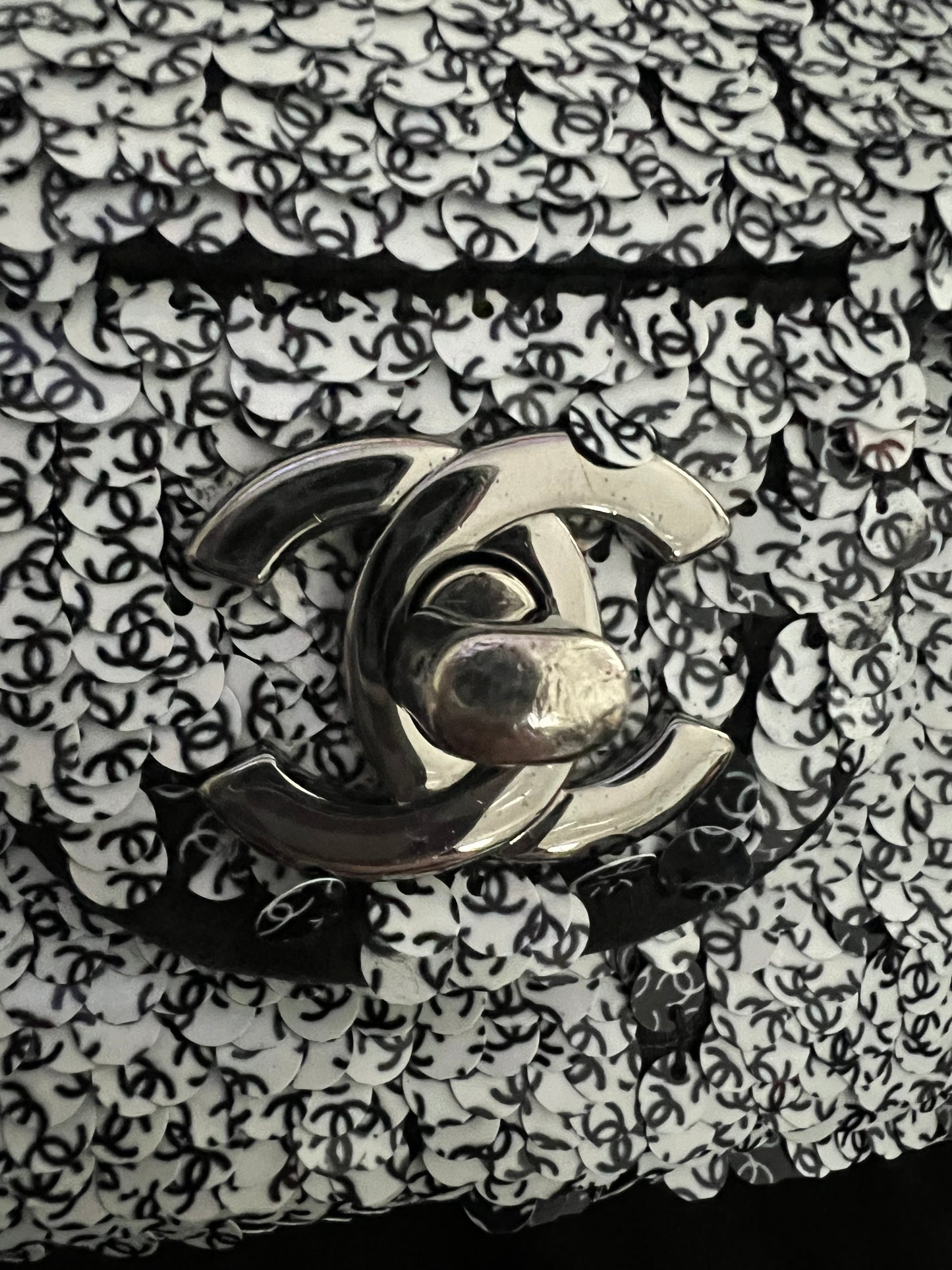 Chanel Black & White Reversible Mini CC Sequins Flap - RARE