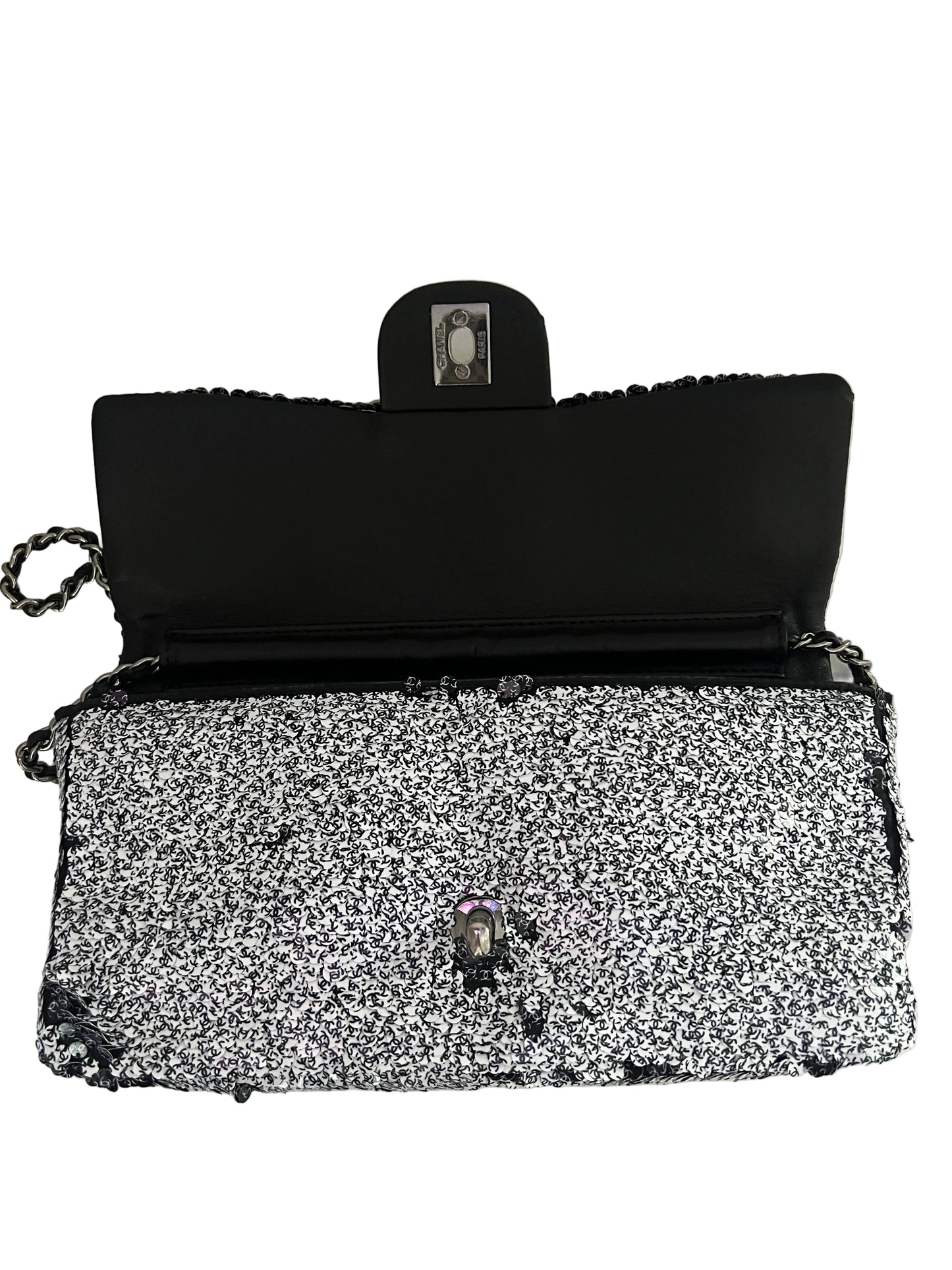 Chanel Black & White Reversible Mini CC Sequins Flap - RARE