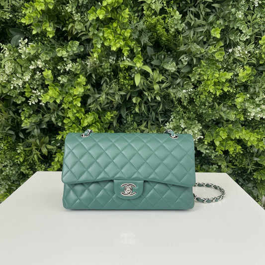 Chanel Green Lambskin Medium Classic Double Flap - Rare Colorway