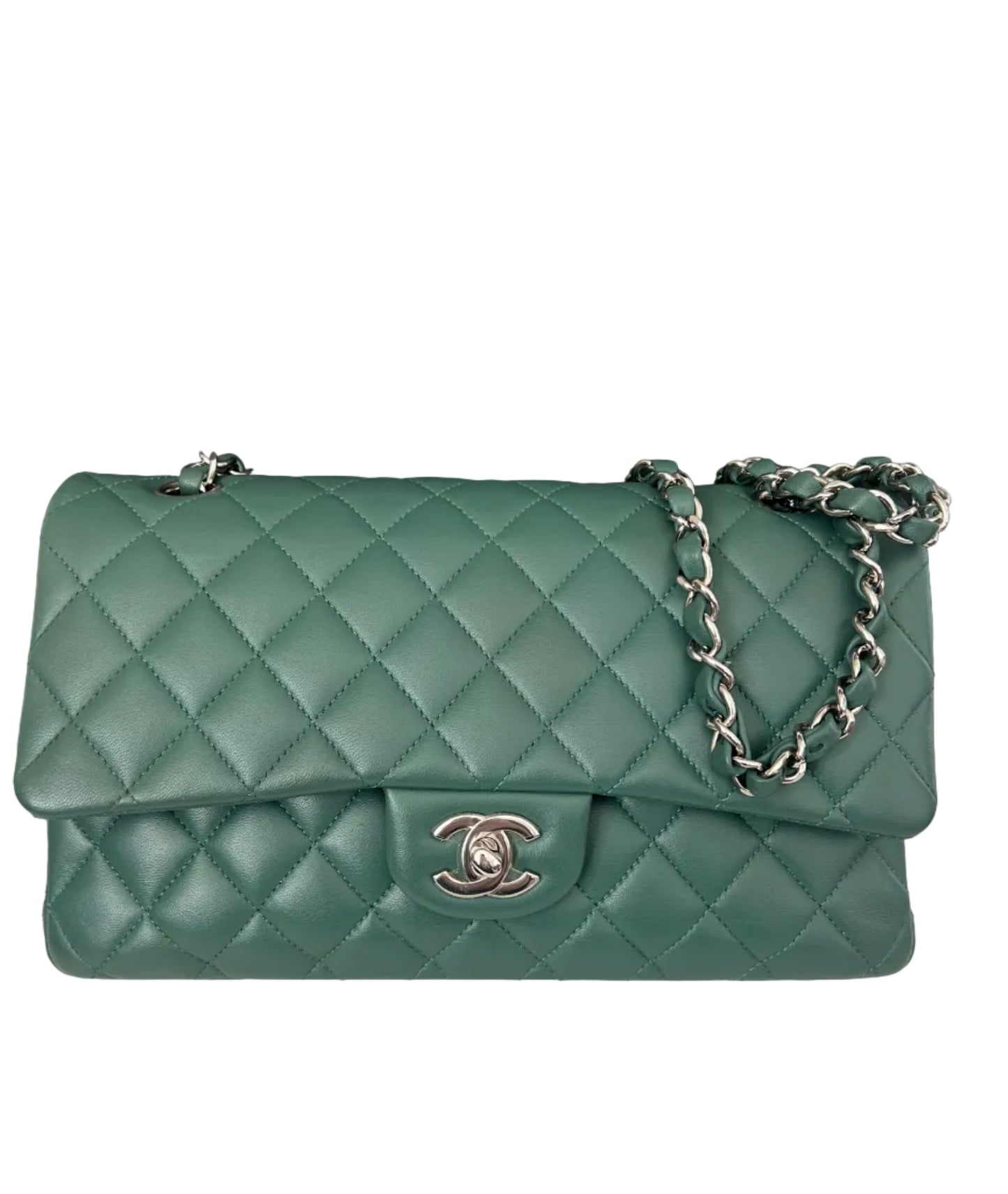 Chanel Green Lambskin Medium Classic Double Flap - Rare Colorway