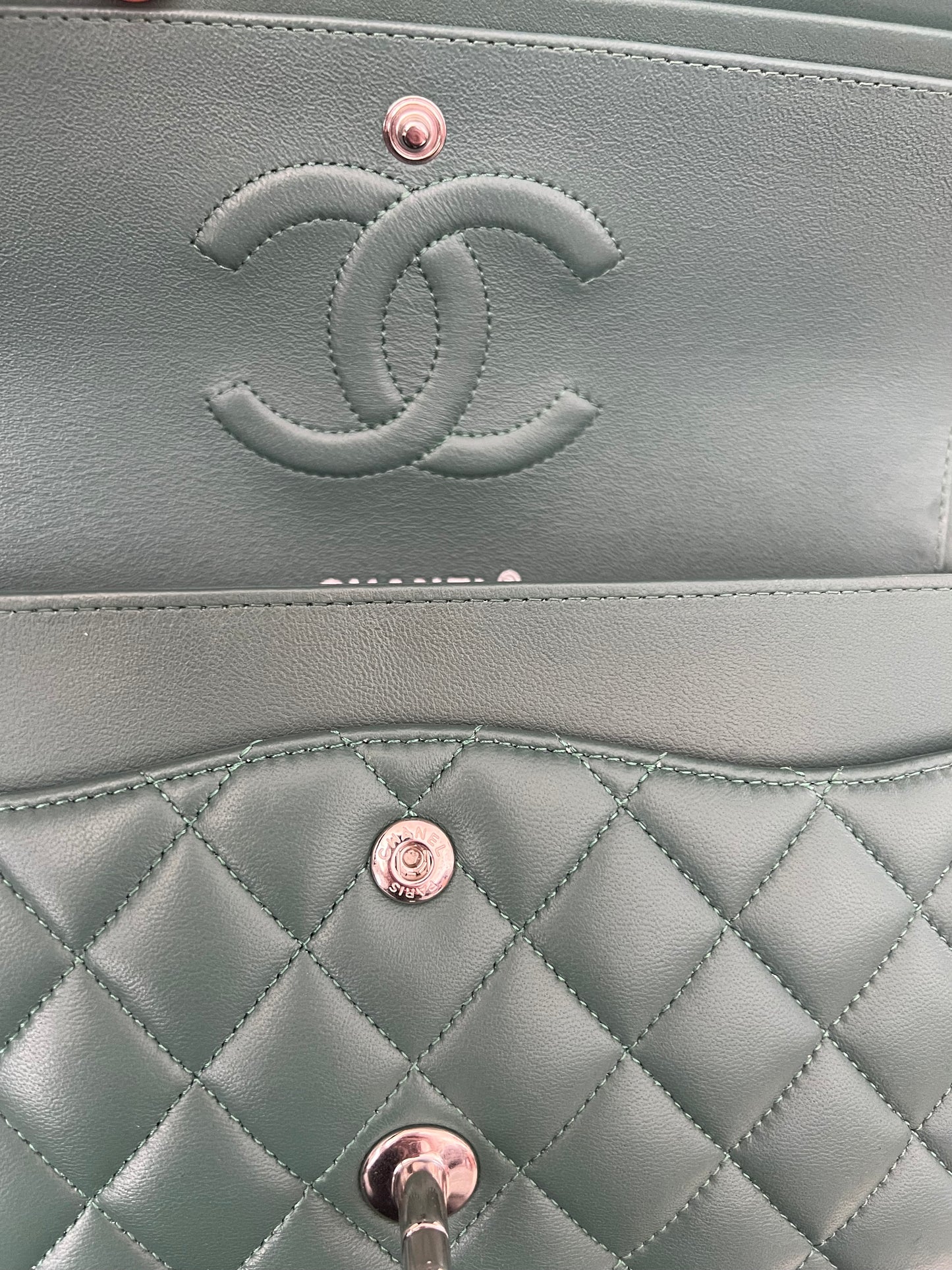Chanel Green Lambskin Medium Classic Double Flap - Rare Colorway