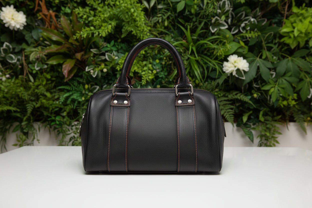 MCM Black Pebbled Leather Satchel with Studs