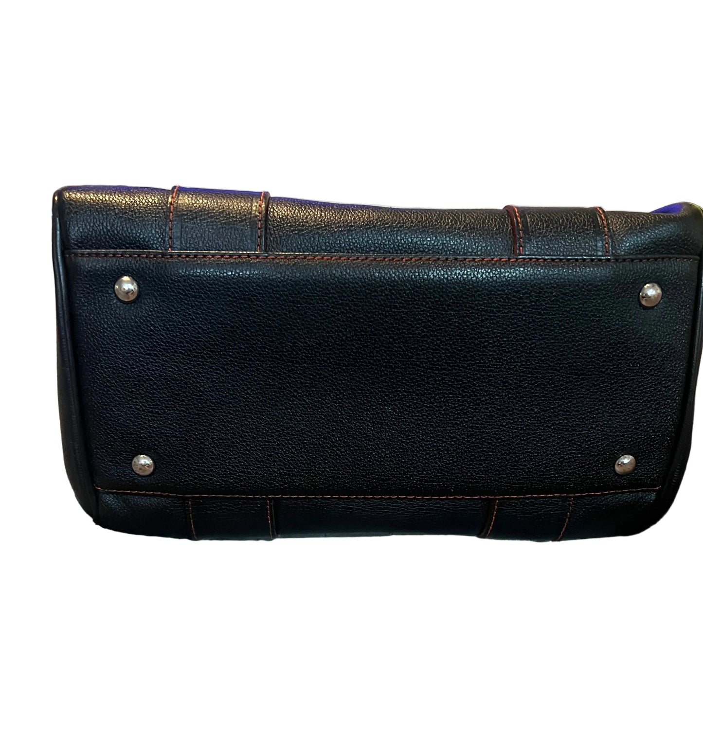 MCM Black Pebbled Leather Satchel with Studs