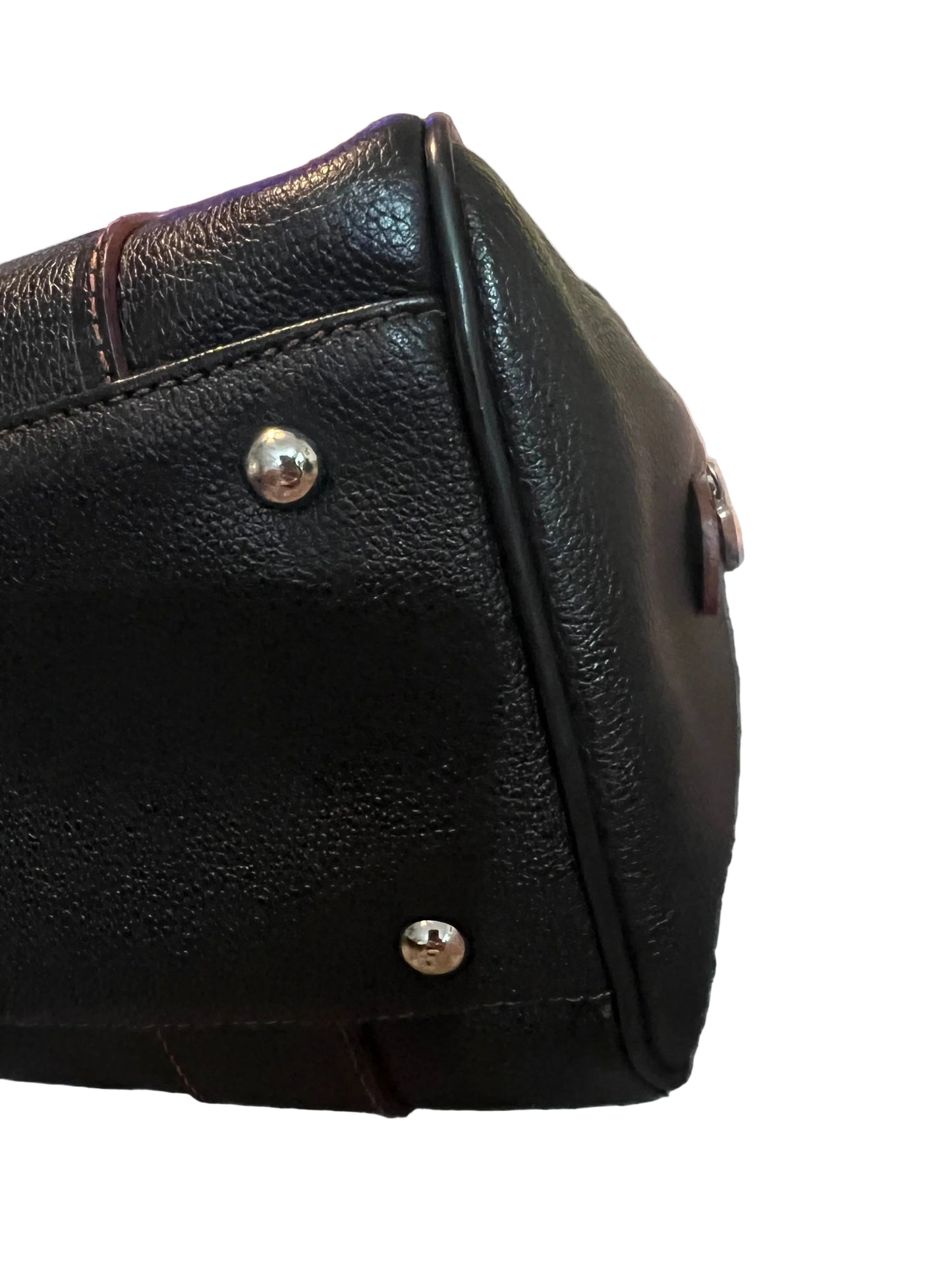 MCM Black Pebbled Leather Satchel with Studs
