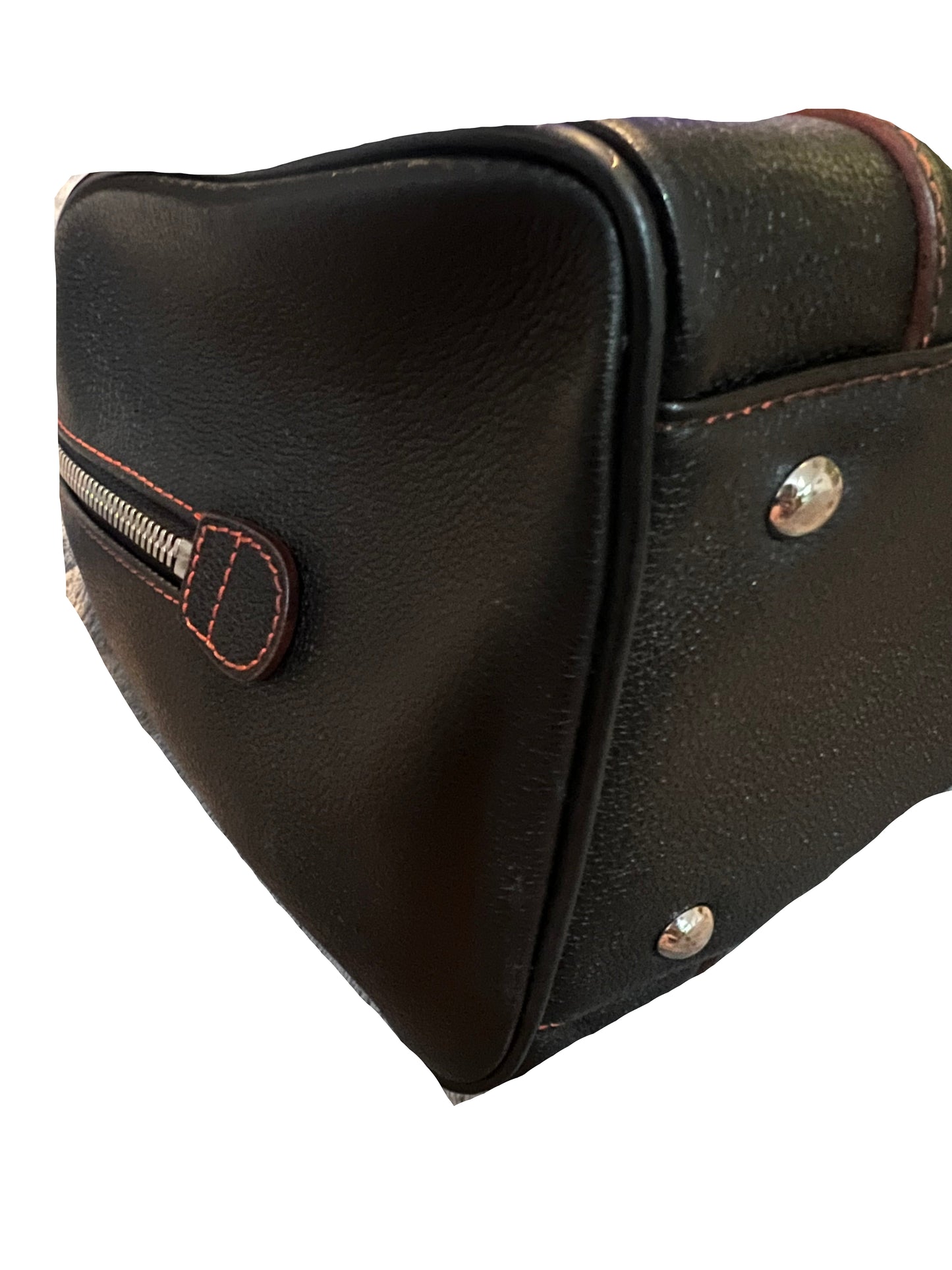 MCM Black Pebbled Leather Satchel with Studs