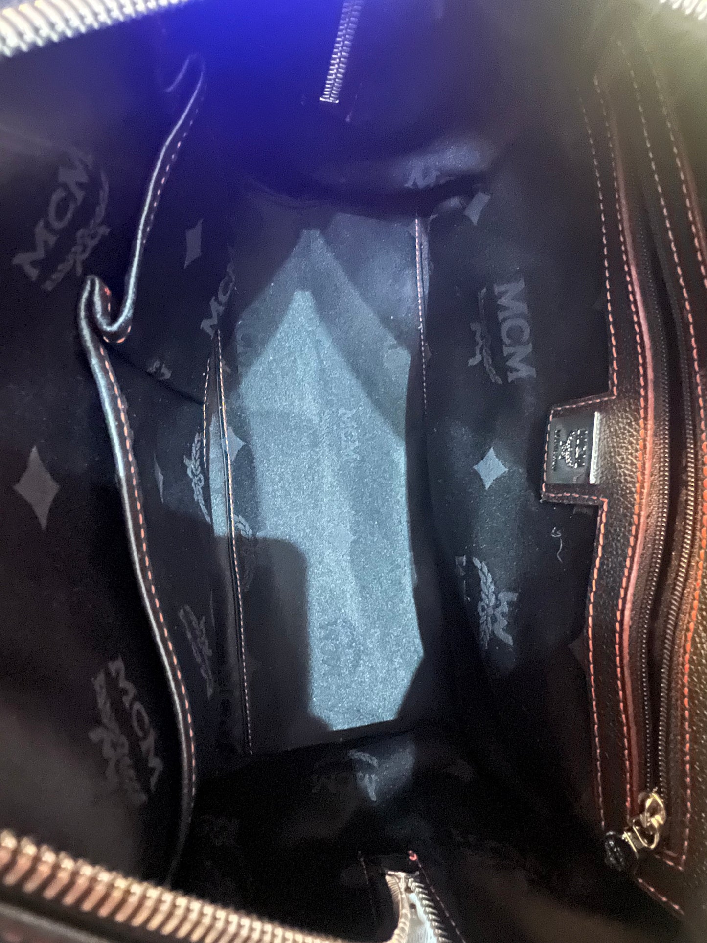 MCM Black Pebbled Leather Satchel with Studs