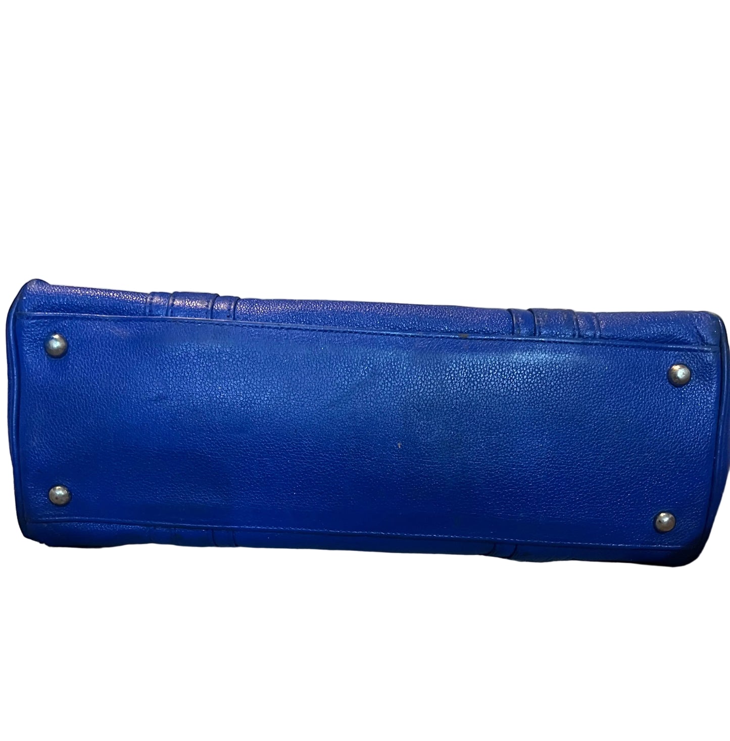 MCM Blue Leather Silver Studded Satchel