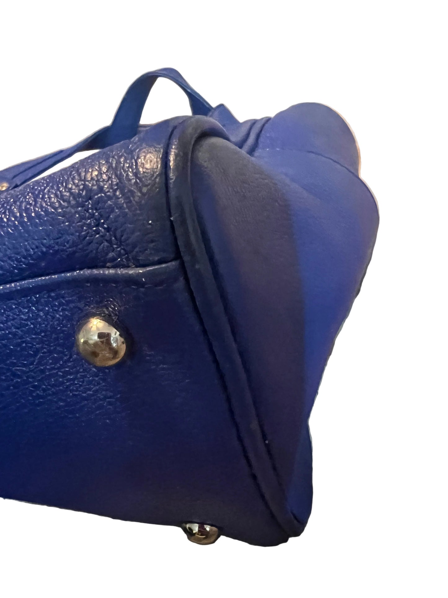 MCM Blue Leather Silver Studded Satchel