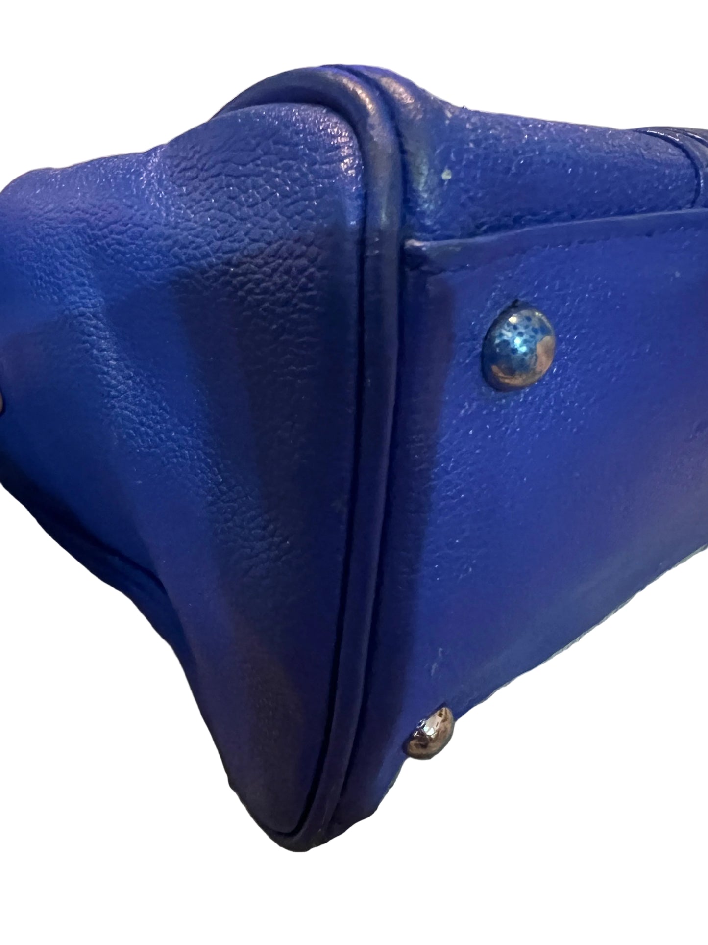 MCM Blue Leather Silver Studded Satchel