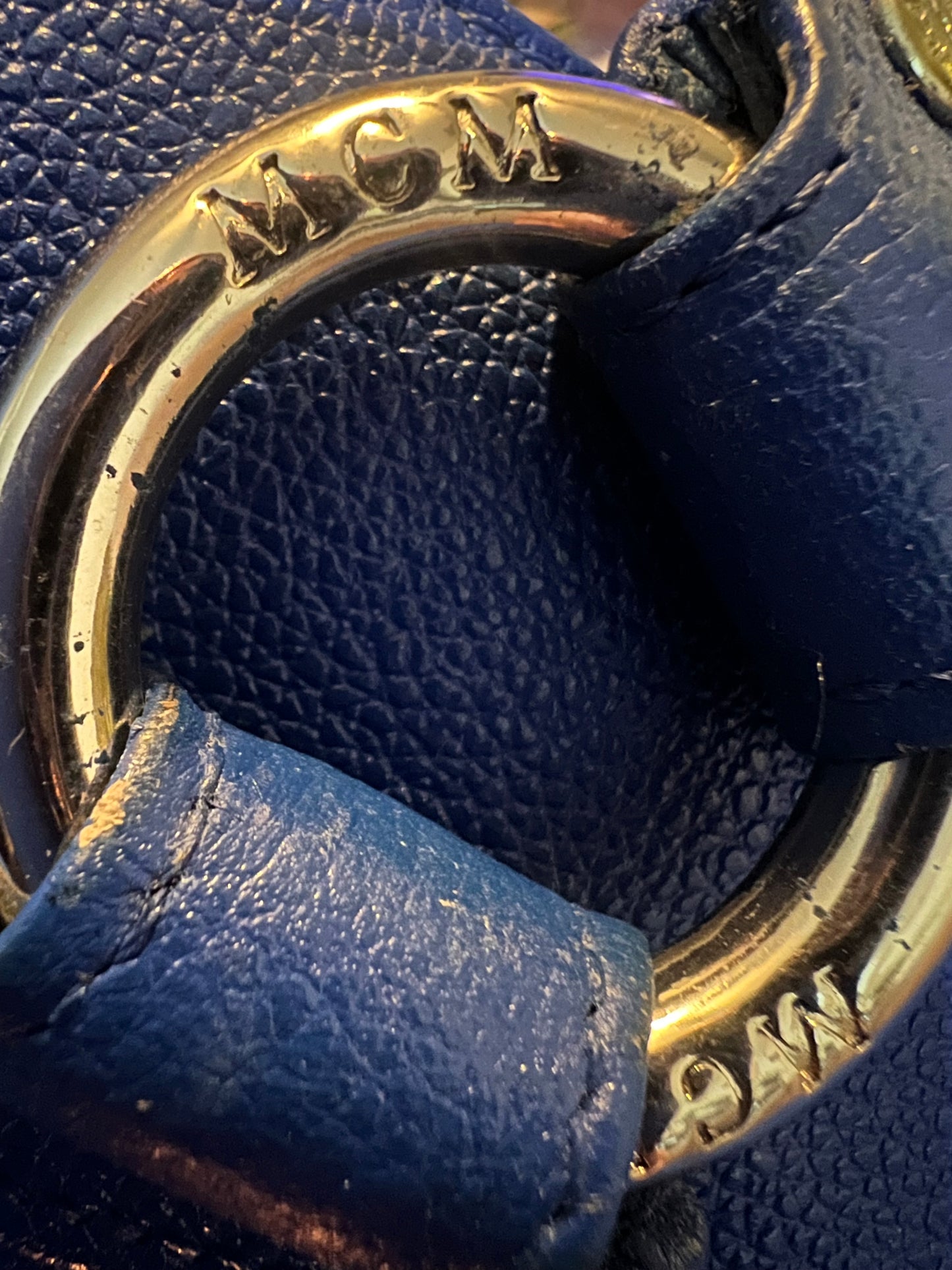 MCM Blue Leather Silver Studded Satchel