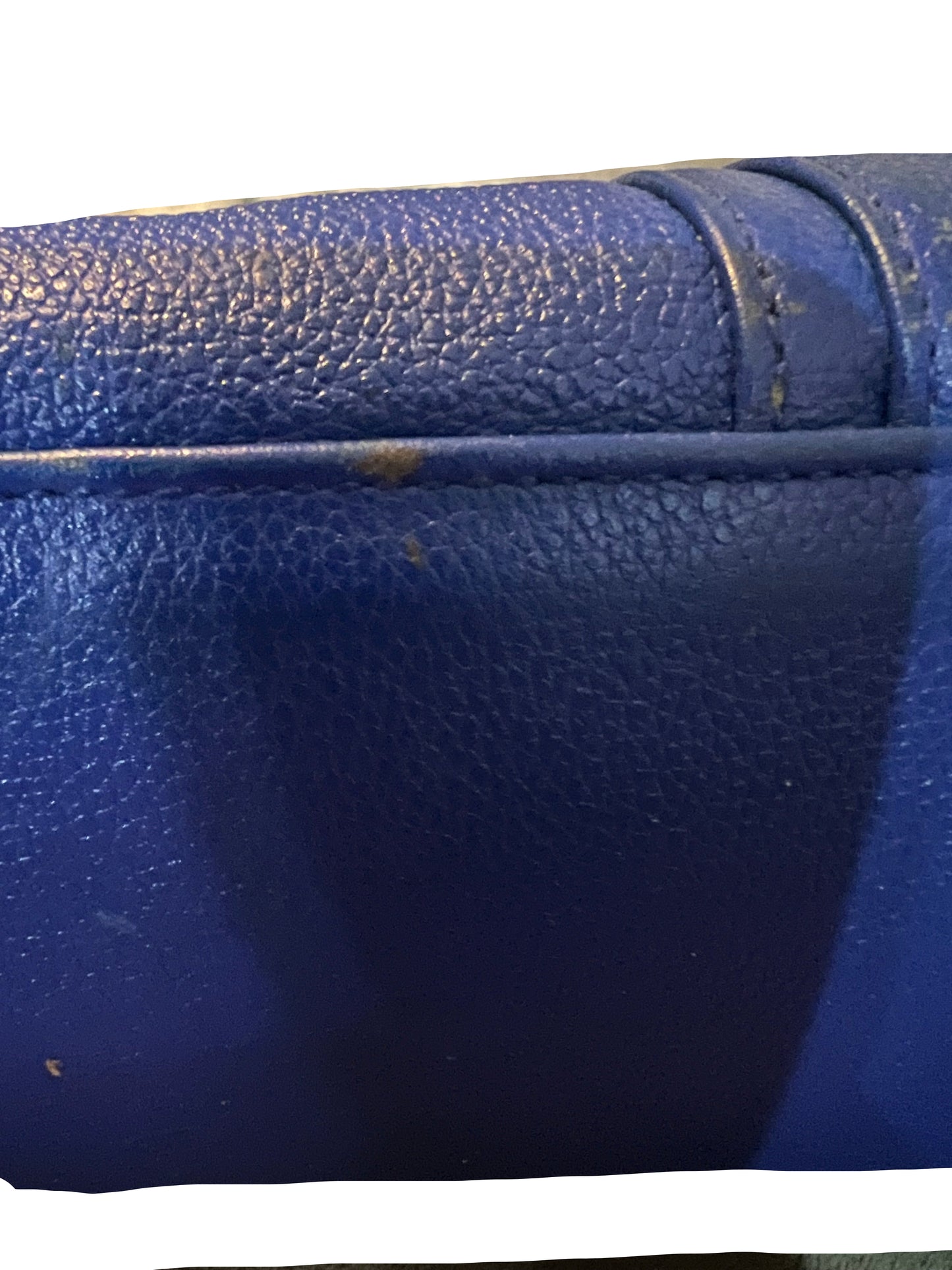 MCM Blue Leather Silver Studded Satchel