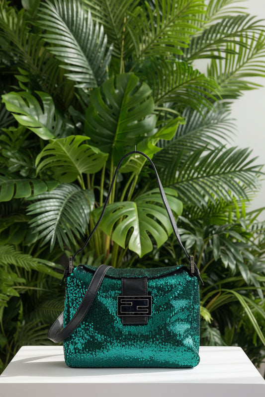 Fendi Green Sequin Mamma Baguette-RARE