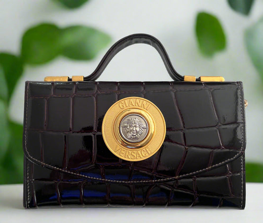 Versace Brown Patent Leather Vintage Clutch -Limited-Edition