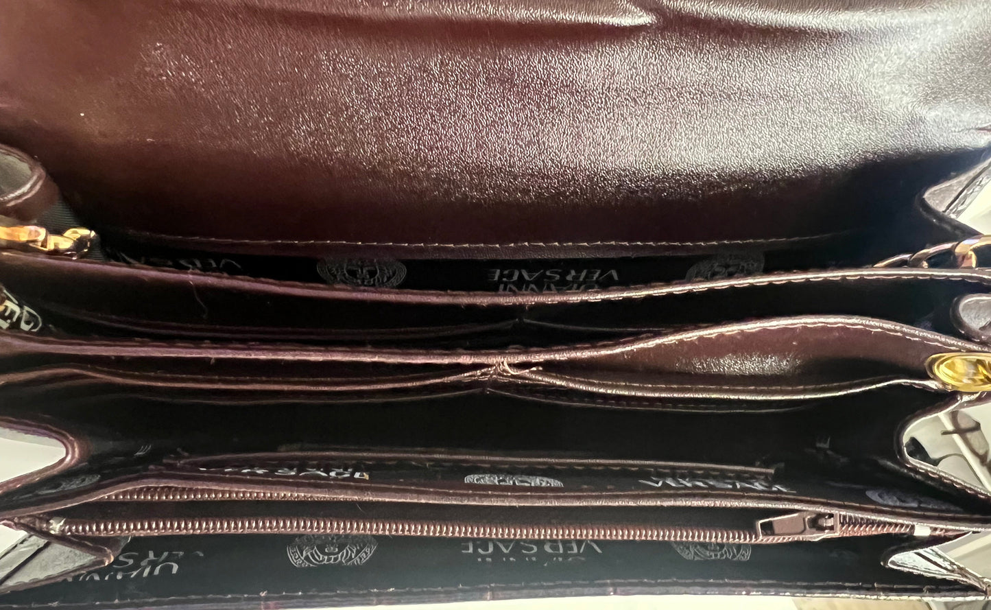 Versace Brown Patent Leather Vintage Clutch -Limited-Edition