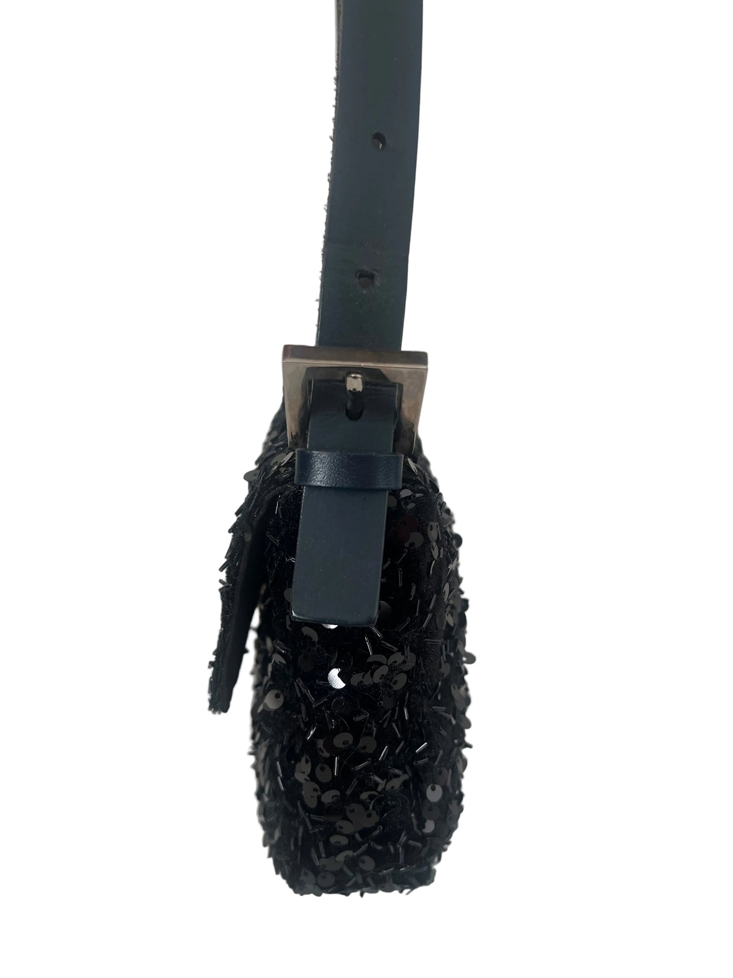 Fendi Black Sequin Navy Leather Vintage Baguette