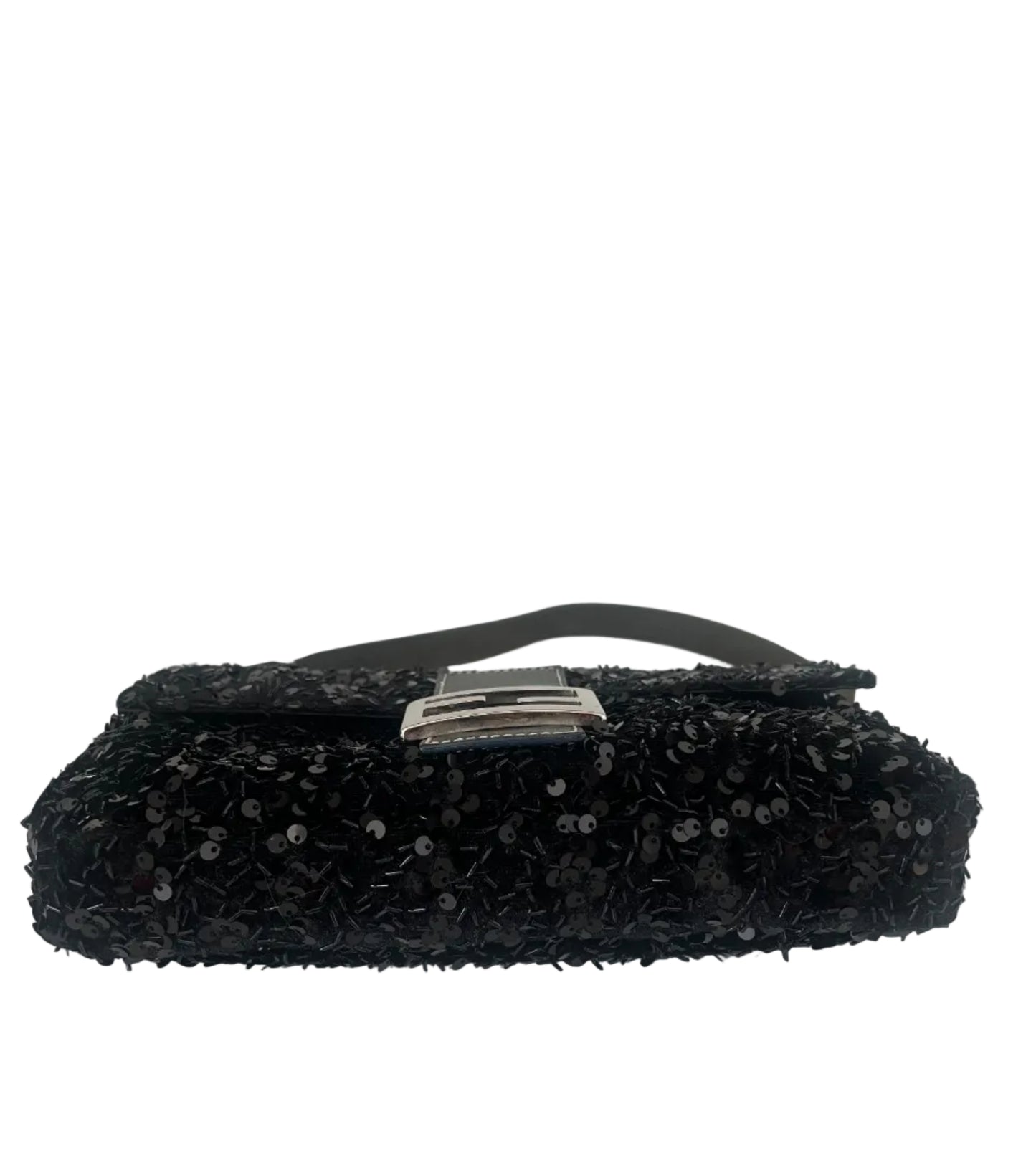 Fendi Black Sequin Navy Leather Vintage Baguette